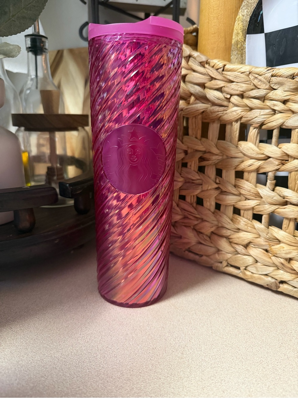 Starbucks Iridescent Hot Pink Spiral Tumbler